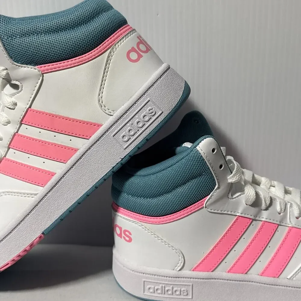 Adidas Hoops Mid 3.0 K White Pink Teal HQ1256 Kids Youth Size 7 Men 7 Womens 8.5